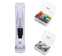 Portable Binder Clip Stapler, Includes 100 Reusable Clips, Mini Push Stapler Clamp Staplers, One-Hand Operation Staple-Free Paper Binder for Home Office School (Transparent)