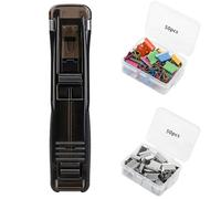Portable Binder Clip Stapler, Includes 100 Reusable Clips, Mini Push Stapler Clamp Staplers, One-Hand Operation Staple-Free Paper Binder for Home Office School (Black)
