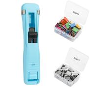Portable Binder Clip Stapler, Includes 100 Reusable Clips, Mini Push Stapler Clamp Staplers, One-Hand Operation Staple-Free Paper Binder for Home Office School (Light blue)