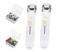 Portable Binder Clip Stapler, Includes 100 Reusable Clips, Reusable Push Paper Dispenser, Mini Push Stapler Clamp Staplers for Desktop Document Home School Desk Office (White*2)