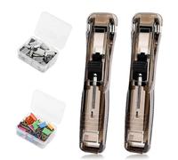 Portable Binder Clip Stapler, Includes 100 Reusable Clips, Reusable Push Paper Dispenser, Mini Push Stapler Clamp Staplers for Desktop Document Home School Desk Office (Black*2)