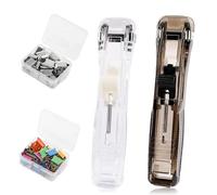 Portable Binder Clip Stapler, Includes 100 Reusable Clips, Reusable Push Paper Dispenser, Mini Push Stapler Clamp Staplers for Desktop Document Home School Desk Office (2Pcs-A)