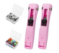 Portable Binder Clip Stapler, Includes 100 Reusable Clips, Reusable Push Paper Dispenser, Mini Push Stapler Clamp Staplers for Desktop Document Home School Desk Office (Red*2)