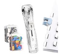 Portable Binder Clip Stapler - Includes 108 Reusable Clips, Push Clip Stapler, Easy One-Hand Operation for Office, School, and Home Document Binding, No Staples or Holes Required (Transparent White)