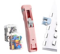 Portable Binder Clip Stapler - Includes 108 Reusable Clips, Push Clip Stapler, Easy One-Hand Operation for Office, School, and Home Document Binding, No Staples or Holes Required (Pink)