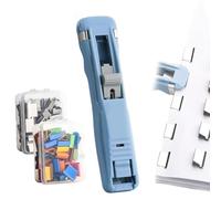 Portable Binder Clip Stapler - Includes 108 Reusable Clips, Push Clip Stapler, Easy One-Hand Operation for Office, School, and Home Document Binding, No Staples or Holes Required (Blue)