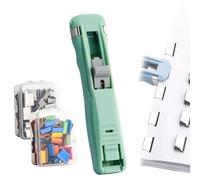 Portable Binder Clip Stapler - Includes 108 Reusable Clips, Push Clip Stapler, Easy One-Hand Operation for Office, School, and Home Document Binding, No Staples or Holes Required (Green)