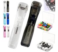 Portable Binder Clip Stapler-Includes 50 Reusable Clips, Reusable Desktop Stapler with Refill Paper Clips, Push Staplers Dispenser Papers Clamps for Home School Office Document Supplies (2Pcs-E)