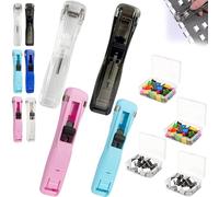 Portable Binder Clip Stapler-Includes 50 Reusable Clips, Reusable Desktop Stapler with Refill Paper Clips, Push Staplers Dispenser Papers Clamps for Home School Office Document Supplies (4Pcs-B)