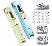 Portable Binder Clip Stapler - Includes 58 Reusable Clips, 1/2 Pcs Portable Binder Clip Stapler, One-Hand Operation, for Desktop Document Home School Office (Blue+Green)