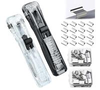 Portable Binder Clip Stapler - Includes 58 Reusable Clips, 1/2 Pcs Portable Binder Clip Stapler, One-Hand Operation, for Desktop Document Home School Office (White+Black)