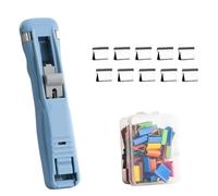 Portable Binder Clip Stapler-Includes 58 Reusable Clips, Push Clip Stapler for Desktop Document Home School Desk Office (Blue)