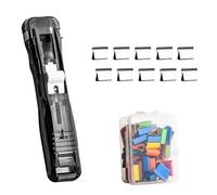 Portable Binder Clip Stapler-Includes 58 Reusable Clips, Push Clip Stapler for Desktop Document Home School Desk Office (Black)
