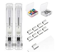 Portable Binder Clip Stapler, Mini Handheld Paper Clam Clip Dispenser, Includes 100 Reusable Clips for Office, School & Home Use (2pcs Transparent)