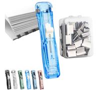 Portable Binder Clip Stapler - Push Clip Stapler for Paper Desktop Office Handheld Binding Tool with Reusable Push Clips (Transparent Blue)