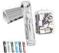 Portable Binder Clip Stapler - Push Clip Stapler for Paper Desktop Office Handheld Binding Tool with Reusable Push Clips (Transparent White)