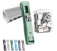 Portable Binder Clip Stapler - Push Clip Stapler for Paper Desktop Office Handheld Binding Tool with Reusable Push Clips (Green)