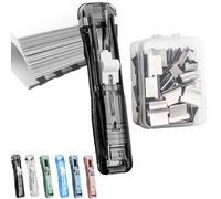 Portable Binder Clip Stapler - Push Clip Stapler for Paper Desktop Office Handheld Binding Tool with Reusable Push Clips (Transparent Black)