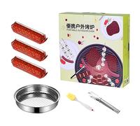 Portable Camping Grill, Lightweight Pack Charcoal Grill with 30 Charcoal Oil Brush and Tongs for Picnics Backpacking Hiking Trekking Outdoor Activities