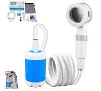 Portable Camping Shower with Adjustable Flow, Rechargeable Outdoor Portable Shower, Compact Pumps Water from Bucket, for Camping, Hiking, Pet Cleaning, Car Washing, Plant Watering (1Set)