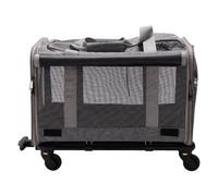 Portable Cat Dog Carrier with Wheels, Foldable Pet Trolley Case Bag with Telescope Handle and Shoulder Straps, Airline Approved Rolling Pet Travel Carriers, Large Capacity Breathable Dog Bag(Grey)