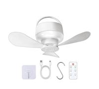 Portable Ceiling Fan - Rechargeable Lighting With Remote Control | 3 Brightness 5 Speeds Canopy Hanging Chandelier | Quiet Cordless USB Battery Operated Cooler For Home Bedroom Dorm Garage Patio