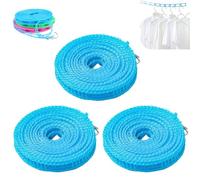Portable Clothesline for Outdoor & Home,3 PCS Adjustable Windproof Non-Slip Clothesline with Hooks,Knot Free Anti-Bunching Grid Travel Clothes Line for Camping,RV Trips,Backyard