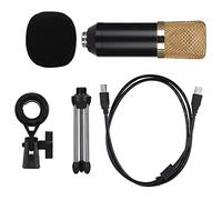 Portable Condenser USB Microphone, USB Microphone for PC Laptop, Cardioid Polar Pattern High Sensitivity Mic with Tripod Stand and Foam Windscreen, Plug and Play for Online Singing (Negro Dorado)