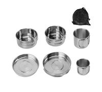 Portable Cookware Set | 6PCS 304 Stainless Steel Camping Cookware for Fast Heating/Easy Care | Lightweight Backpacking Pot and Pan Set for Hiking/Picnics