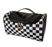 Portable Cosmetic Bag, Checkboard Plaid Toiletry Organizer, Zipper Cosmetic Stuff Bag, Cosmetic Organizer Pouch, Travel Makeup Bag 10.24x5.91x5.91 Inches for Powder Brush, Eyeliner (Black, Dark