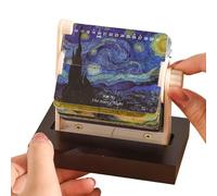 Portable Desktop Calendar, Hand Cranked Page Turning, 12 Month World Famous Paintings Pattern Calendar, Paper Stand with Decorative Art Design, Home Office Apartment Studio School Classroom