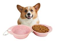 Portable Dog Bowl, Double Feeder Dish, 11.81x5.28x1.97 Inches, Durable Lightweight Design, Pet Travel Accessory, Foldable Food Container for Puppies Kittens Walking