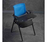 Portable Folding Chairs with Padded Seats, Stackable Commercial Office Stools with Writing Desk, Indoor/Outdoor Use, Ideal for Events, Weddings, Parties (Blue, Upgrade)