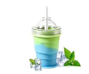 Portable Folding Ice Ball Cup - Food Grade Silicone Leakproof Tumbler 301-400ML With Straw Lid Ice Mold Water Cup For Summer Travel Camping Gym And Outdoor Cold Drinks