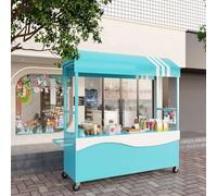 Portable Food Cart with Lockable Swivel Wheels, Collapsible Canopy Display Stand for Street Vending, Outdoor Market Booth, and Retail Promotion(Blauw,140cm/55.1in)