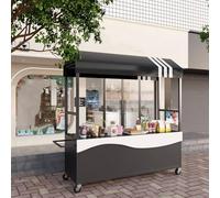 Portable Food Cart with Lockable Swivel Wheels, Collapsible Canopy Display Stand for Street Vending, Outdoor Market Booth, and Retail Promotion(Nero,120cm/47.2in)