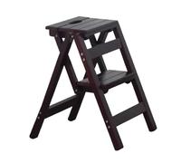 Portable High Chair Seat, 3-Step Solid Wood Ladder, Sturdy Folding Stool with Wide Non-Slip Steps, 330 Lbs Capacity(Dark Brown)