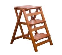 Portable High Chair Seat, 3-Step Solid Wood Ladder, Sturdy Folding Stool with Wide Non-Slip Steps, 330 Lbs Capacity(Brown)
