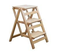 Portable High Chair Seat, 3-Step Solid Wood Ladder, Sturdy Folding Stool with Wide Non-Slip Steps, 330 Lbs Capacity(Natural)