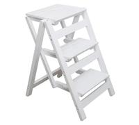 Portable High Chair Seat, 3-Step Solid Wood Ladder, Sturdy Folding Stool with Wide Non-Slip Steps, 330 Lbs Capacity(White)