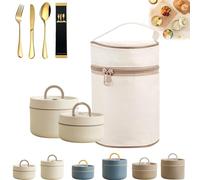 Portable Insulated Lunch Container Set, 2/3/4 Tier Separate Stackable Insulated Lunch Box, 304 Stainless Steel Bento Box with Thermal Bag, Heated Lunch Box for Work Picnics Camping (Beige, 2-Tier)