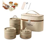 Portable Insulated Lunch Container Set,2/3/4 Tier Separate Stackable Stainless Steel Lunch Container with Insulated Lunchs Bag,Bento Box Hot Food Lunchs Containers to Microwave (Brown,4-Tier)