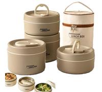 Portable Insulated Lunch Container Set, 2/3/4 Tier Stackable Stainless Steel Lunch Container with Insulated Bag and Tableware, Lunchs Containers to Microwave For Work Picnics (Brown,Four floors)