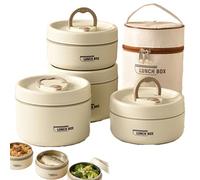Portable Insulated Lunch Container Set, 2/3/4 Tier Stackable Stainless Steel Lunch Container with Insulated Bag and Tableware, Lunchs Containers to Microwave For Work Picnics (Beige,Four floors)