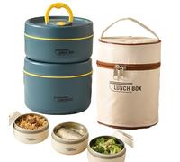 Portable Insulated Lunch Container Set, 2/3/4 Tier Stackable Stainless Steel Lunch Container with Insulated Bag and Tableware, Lunchs Containers to Microwave For Work Picnics (Blue,Two floors)