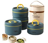 Portable Insulated Lunch Container Set, 2/3/4 Tier Stackable Stainless Steel Lunch Container with Insulated Bag and Tableware, Lunchs Containers to Microwave For Work Picnics (Blue,Four floors)