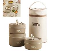 Portable Insulated Lunch Container Set, 2022 New Stackable Stainless Steel Food Container with Thermal Bag, Insulated Lunch Containers, Thermal Lunch Box Bento Box Set (Brown,3 Layer)