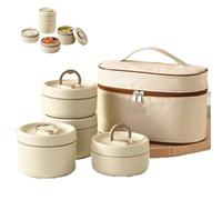Portable Insulated Lunch Container Set, 4 Tier Separate Stackable Stainless Steel Lunch Container,With Insulated Lunch Bag, Stackable Stainless Steel Bento Box, For Work Picnics Camping (Beige,4Pcs)