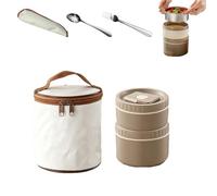 Portable Insulated Lunch Container Set,Stackable Stainless Steel Bento Box with Thermal Lunch Bag,Spoon & Fork,Microwave Safe Leakproof Thermal Food Container for Picnic,Work (Brown-2 layers)