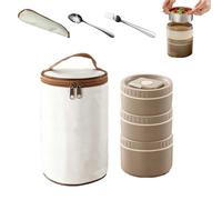 Portable Insulated Lunch Container Set,Stackable Stainless Steel Bento Box with Thermal Lunch Bag,Spoon & Fork,Microwave Safe Leakproof Thermal Food Container for Picnic,Work (Brown-3 layers)